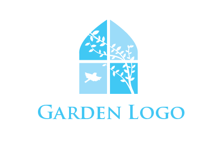 tree and bird inside the abstract window logo