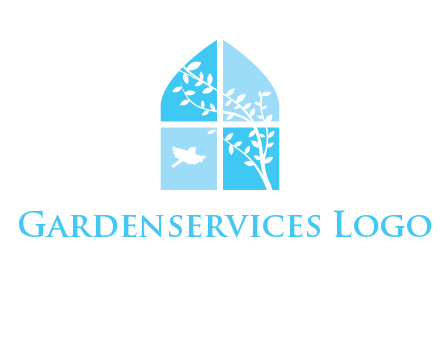 tree and bird inside the abstract window logo