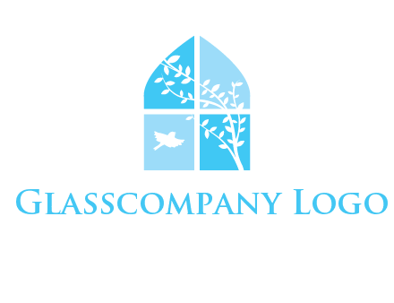 tree and bird inside the abstract window logo