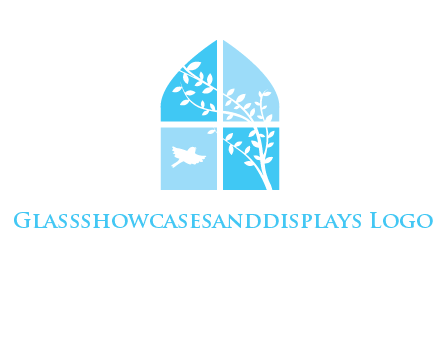 tree and bird inside the abstract window logo