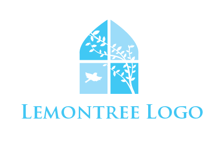 tree and bird inside the abstract window logo