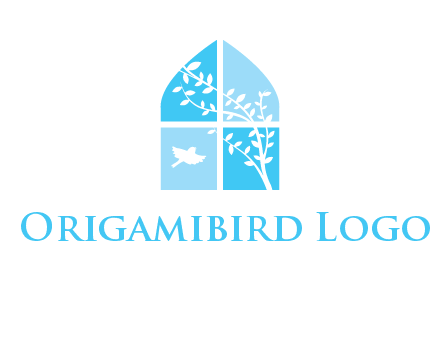 tree and bird inside the abstract window logo