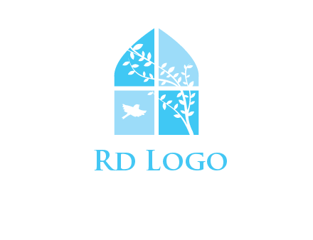 tree and bird inside the abstract window logo
