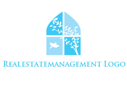 tree and bird inside the abstract window logo