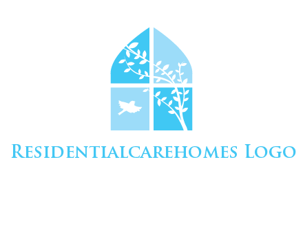 tree and bird inside the abstract window logo