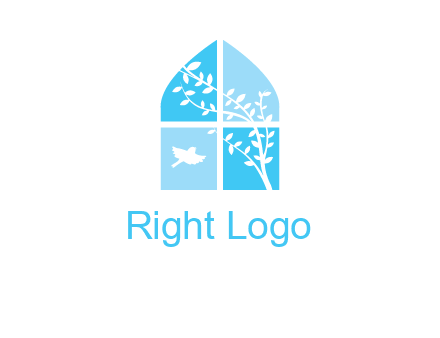 tree and bird inside the abstract window logo