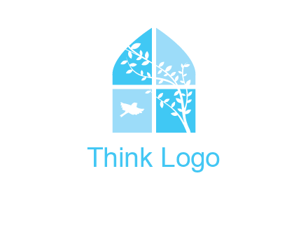 tree and bird inside the abstract window logo