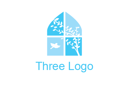 tree and bird inside the abstract window logo