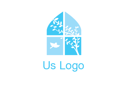tree and bird inside the abstract window logo