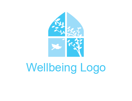 tree and bird inside the abstract window logo