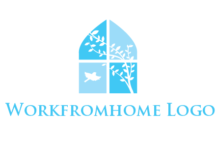 tree and bird inside the abstract window logo