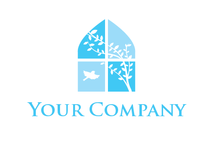 tree and bird inside the abstract window logo