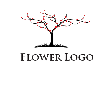 tree with flowers on grass logo