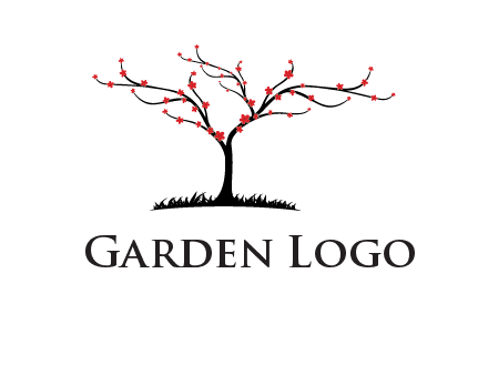 tree with flowers on grass logo