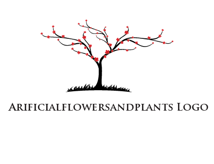 tree with flowers on grass logo