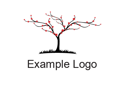 tree with flowers on grass logo