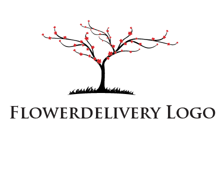 tree with flowers on grass logo