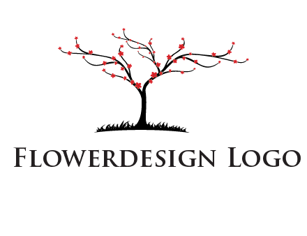 tree with flowers on grass logo