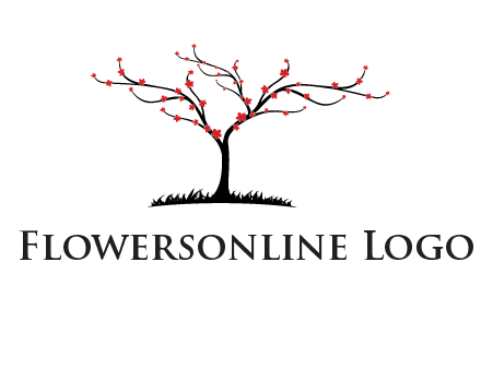 tree with flowers on grass logo