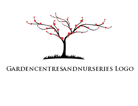 tree with flowers on grass logo