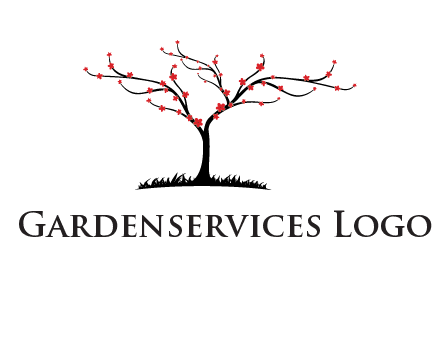 tree with flowers on grass logo