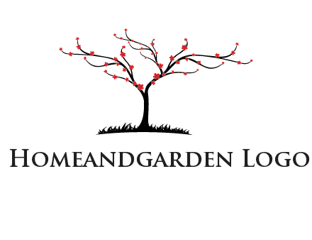 tree with flowers on grass logo