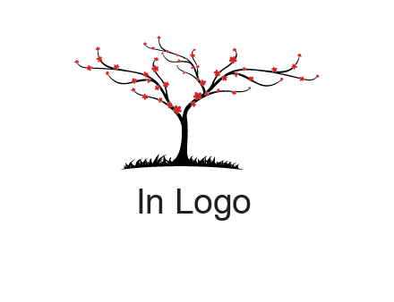tree with flowers on grass logo