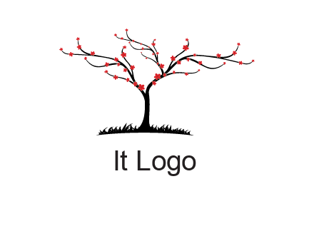 tree with flowers on grass logo