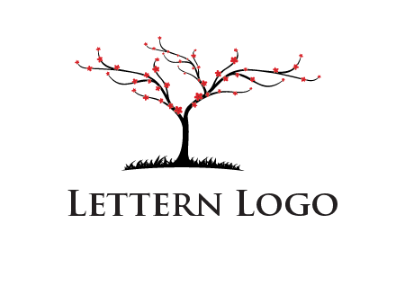 tree with flowers on grass logo