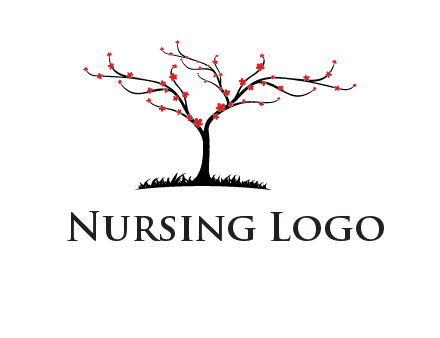 tree with flowers on grass logo