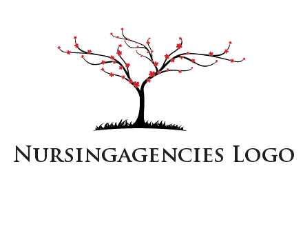 tree with flowers on grass logo