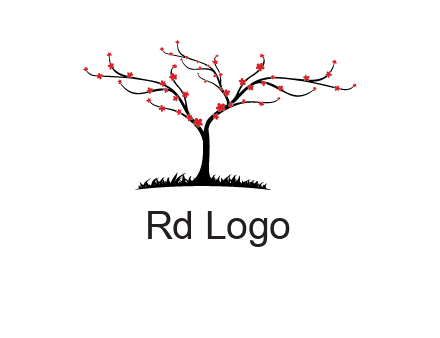 tree with flowers on grass logo