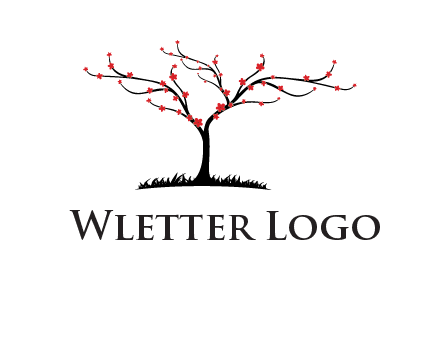tree with flowers on grass logo