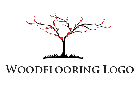 tree with flowers on grass logo