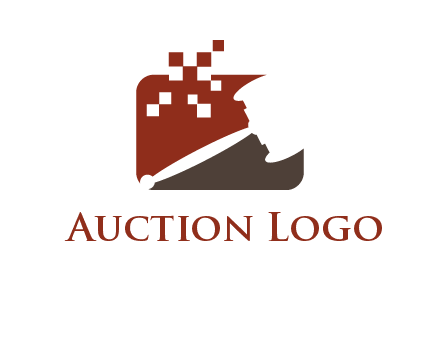 gavel inside the rectangle shape with pixels logo