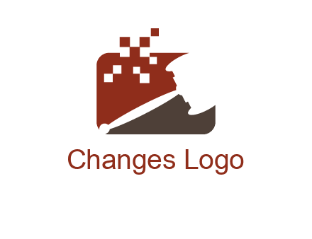 gavel inside the rectangle shape with pixels logo