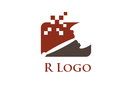 gavel inside the rectangle shape with pixels logo