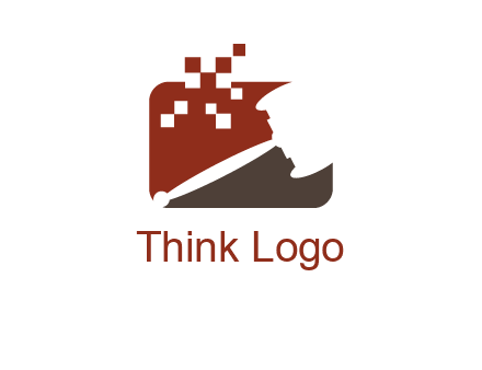gavel inside the rectangle shape with pixels logo