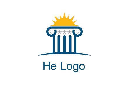abstract pillar with sun logo