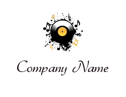 disk combined with speaker in front of music notes logo