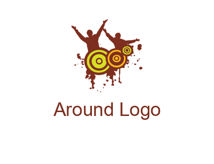 dancing persons behind the speaker logo