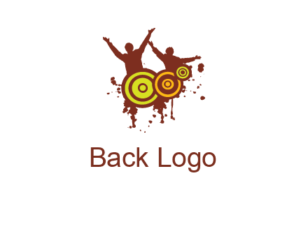 dancing persons behind the speaker logo
