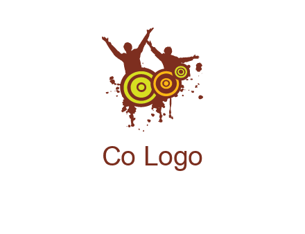 dancing persons behind the speaker logo