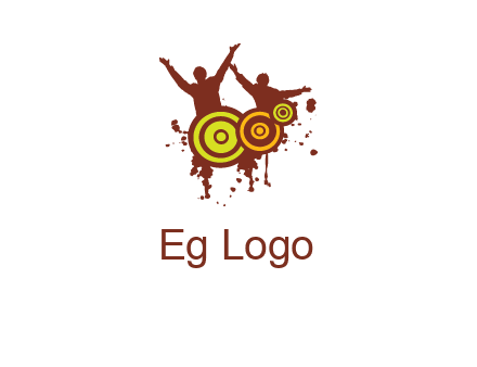 dancing persons behind the speaker logo