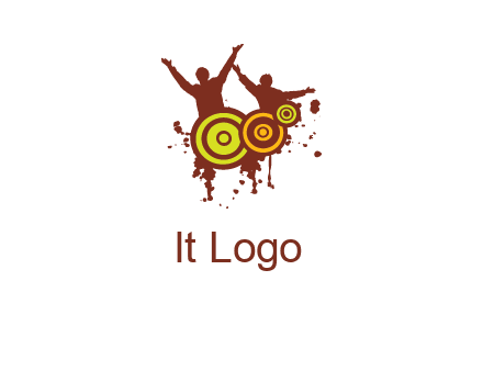 dancing persons behind the speaker logo