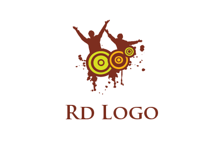 dancing persons behind the speaker logo