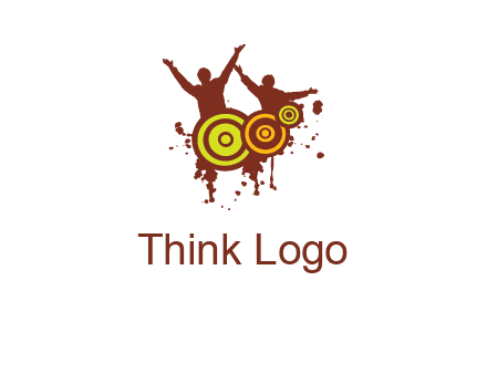 dancing persons behind the speaker logo