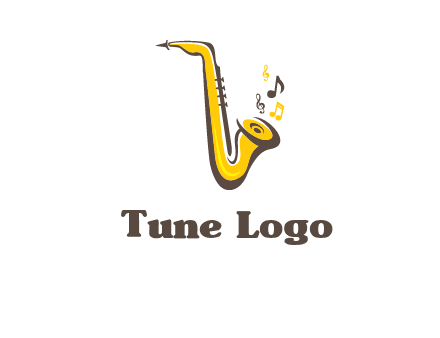 abstract saxophone with music notes logo