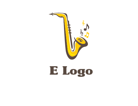 abstract saxophone with music notes logo