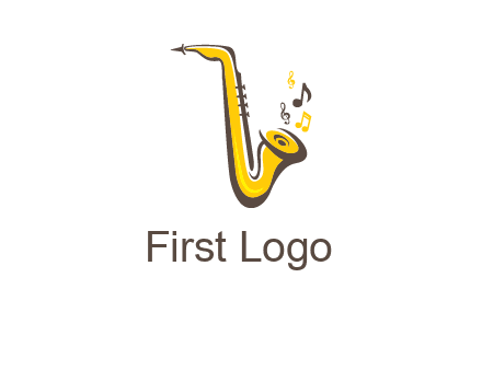 abstract saxophone with music notes logo